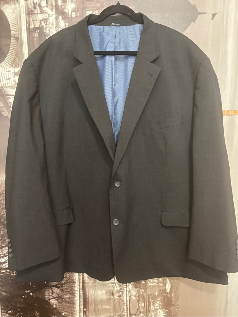 Big and Tall Classic Black Men's Two-Button Sport Coat with Blue Lining